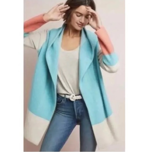 Anthropologie Field Flower Alpine Colorblock Sweater Coat Cardigan - Picture 2 of 8